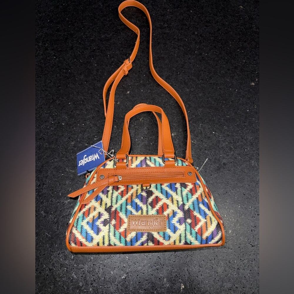 NEW WRANGLER CANVAS MULTICOLORED SOUTHWESTERN SATCHEL HANDLES & DETACHABLE STRAP - Picture 4 of 16